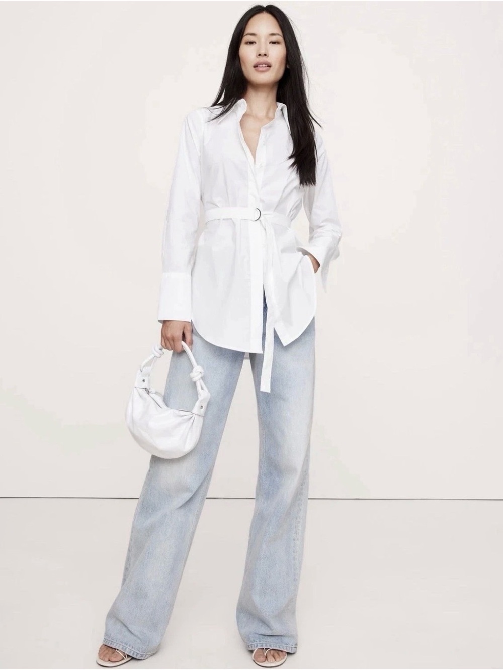 Banana Republic Cotton Poplin Belted Tunic Shirt Extra Small. White